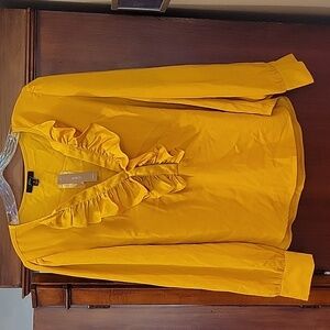 J CREW | Classic V-neck Ruffle Front Long Sleeve Office Career Blouse - size M